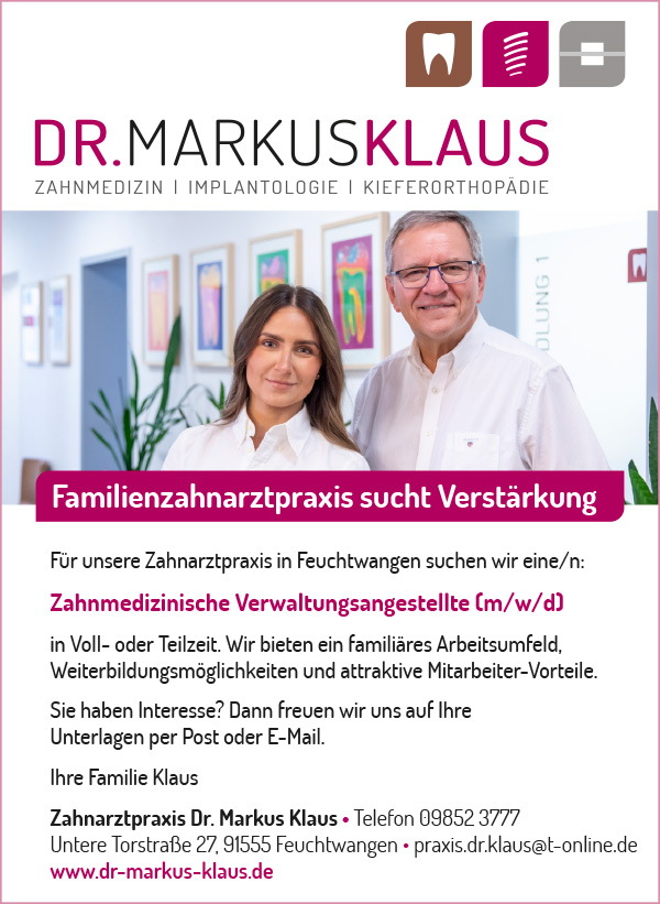 Stellenanzeige Zahnarztpraxis Feuchtwangen